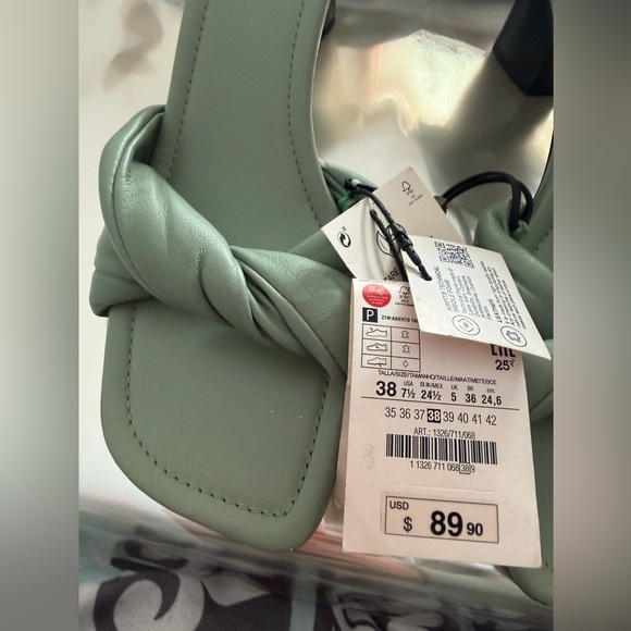Zara Sage Green Knotted Leather Heels - Picture 3 of 12